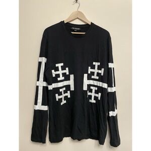 Neil Barrett Jerusalem Cross Long Sleeve T-shirt Men XL‎ Black Cotton Flaw READ